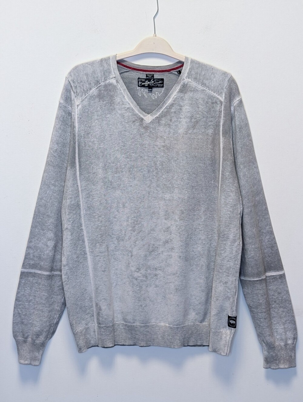 Buffalo David Bitton Men’s Gray Distressed V-Neck Sweater XL Wool Blend